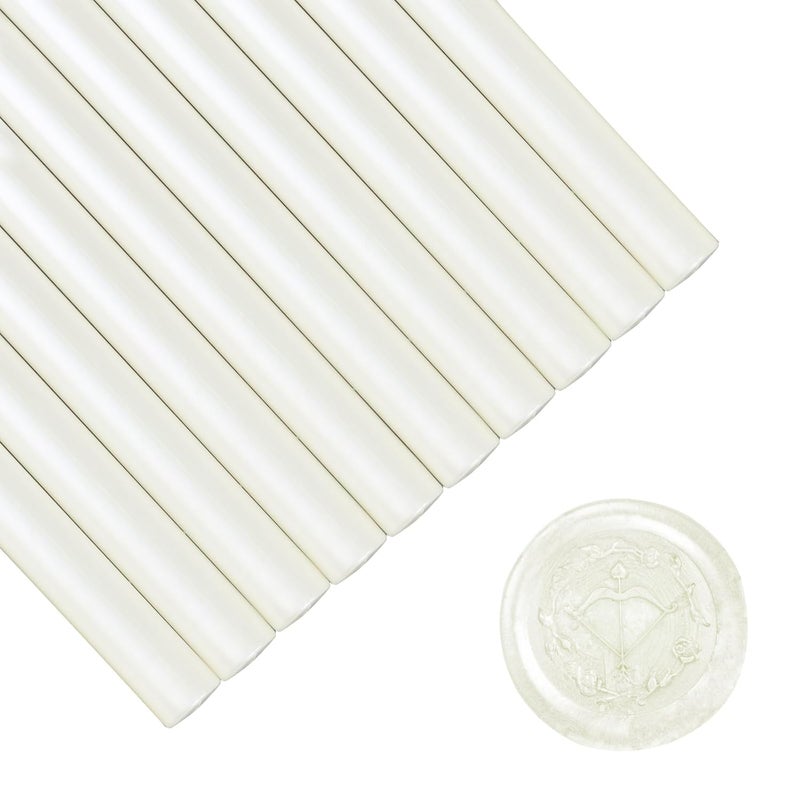 SHOWIN Glue Gun Sealing Wax Sticks for Wax Seal Stamp -Pearl White, Great for Wedding Invitations, Cards Envelopes, Snail Mails, Wine Packages, Christmas Gift Ideas, Pack of 10 - Image 1